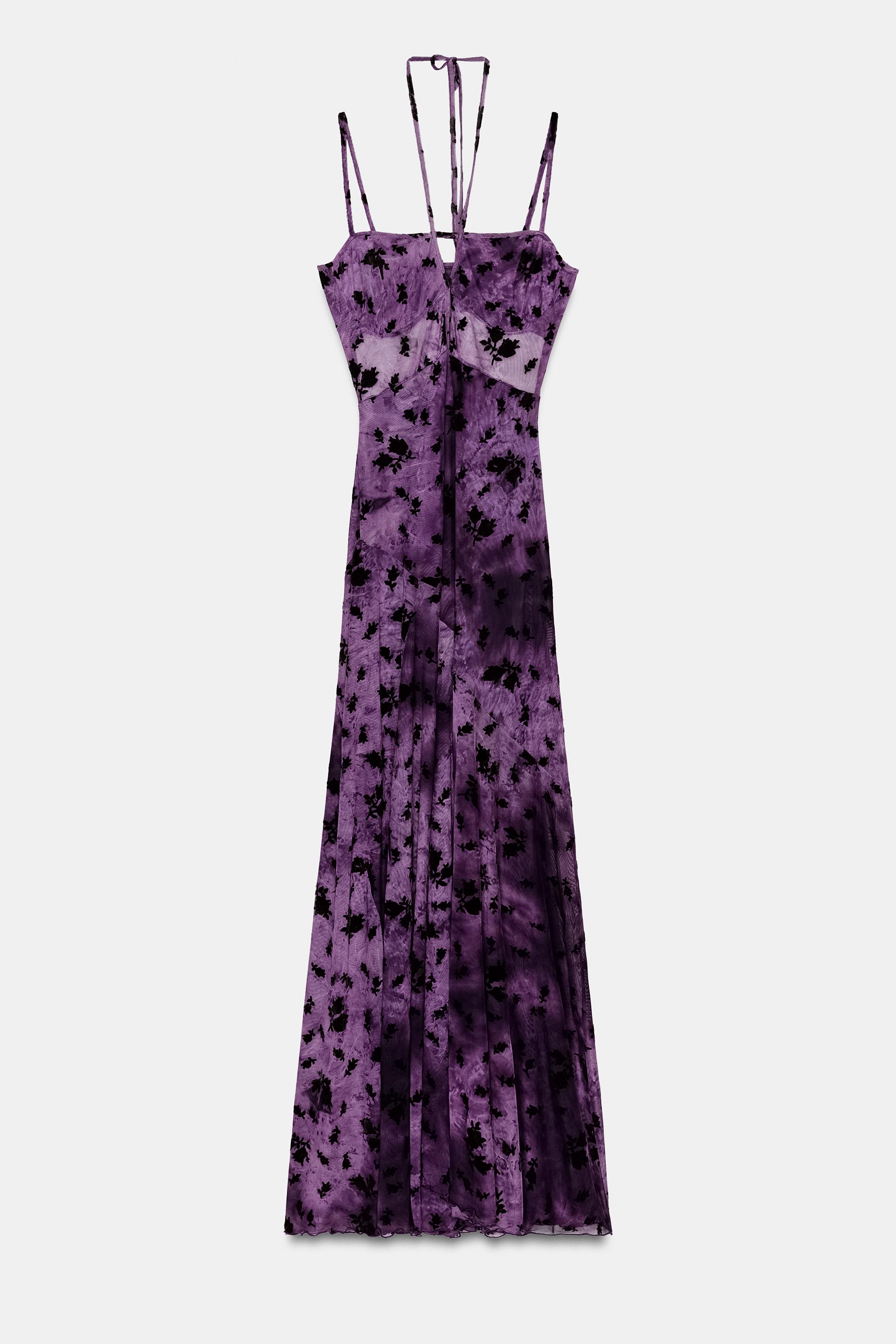LONG FLOCKED TULLE DRESS